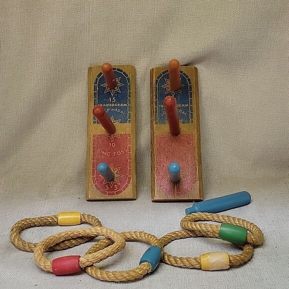 Transogram Gold Medal Vintage 1950s Wooden Ring Toss Yard Game - Picture 1 of 6